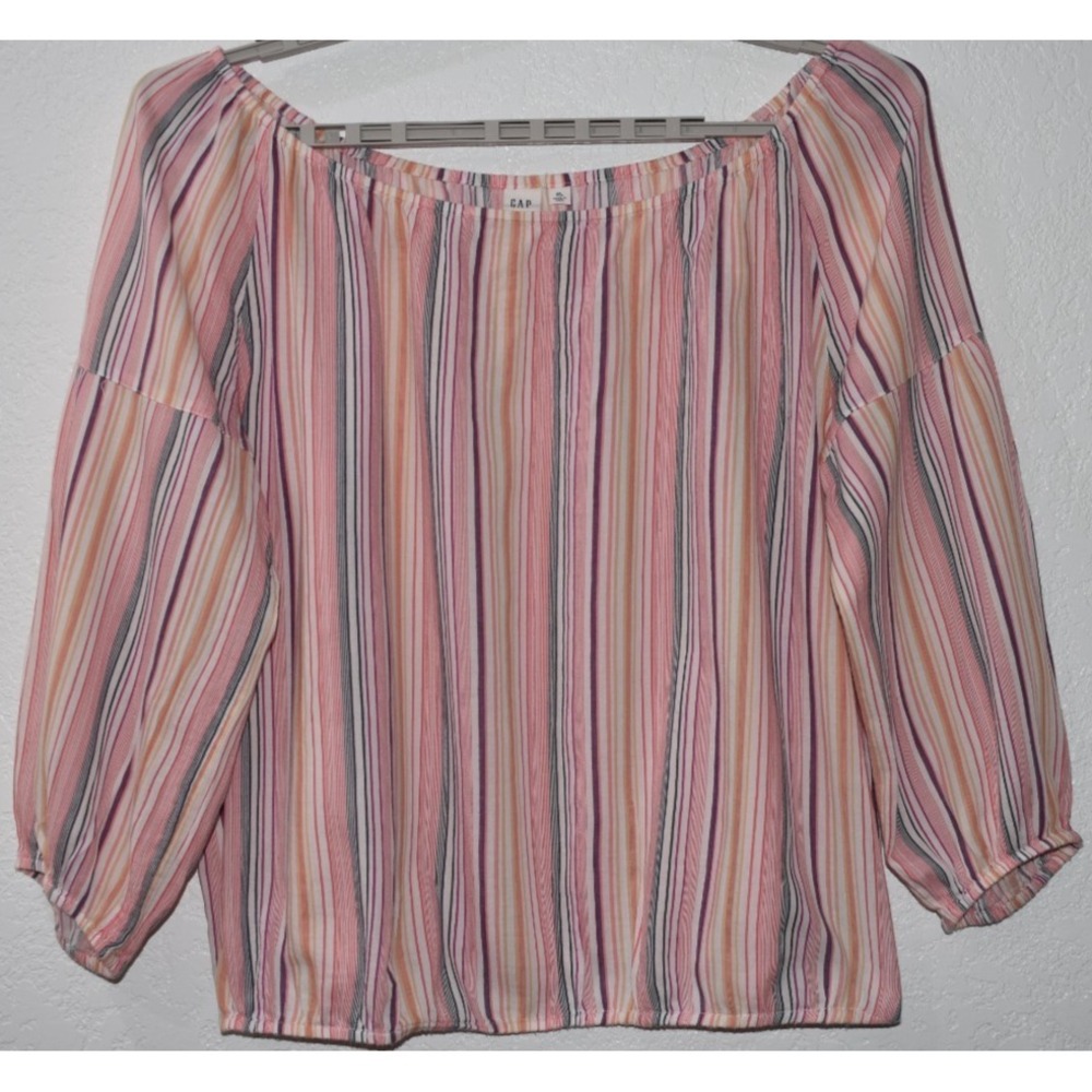 GAP XL Off Shoulder‎ Striped Multicolor Blouse Top Beachy Coastal Lightweight